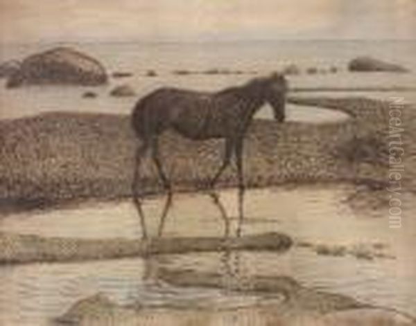 Sommarnatt - Olandsk Strandbild Oil Painting by Nils Kreuger