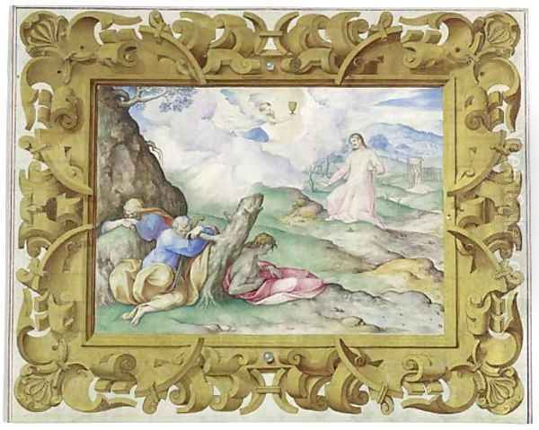 The Agony In The Garden, In A Decorative Frame Oil Painting by Giovanni B. (Il Genvovese) Castello