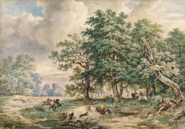 Die Hirschjagd Oil Painting by Josef Nikolaus Kriehuber