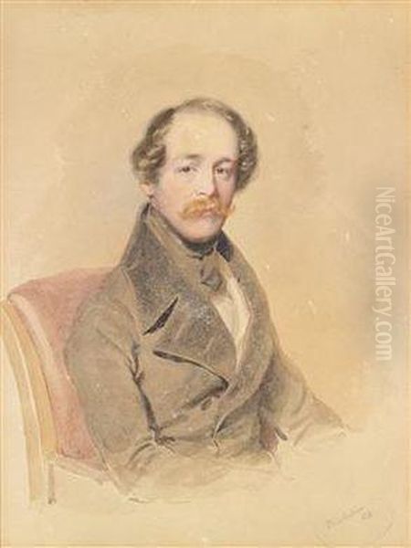 Portrait F A Gentleman In An Armchair Oil Painting by Josef Nikolaus Kriehuber