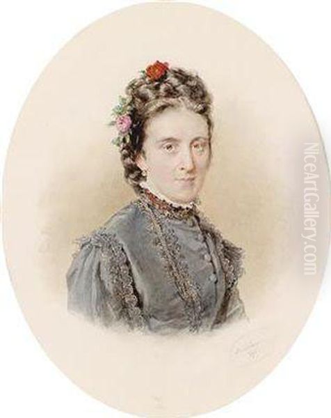 Portrait Of A Lady With Roses In Her Hair Oil Painting by Josef Nikolaus Kriehuber
