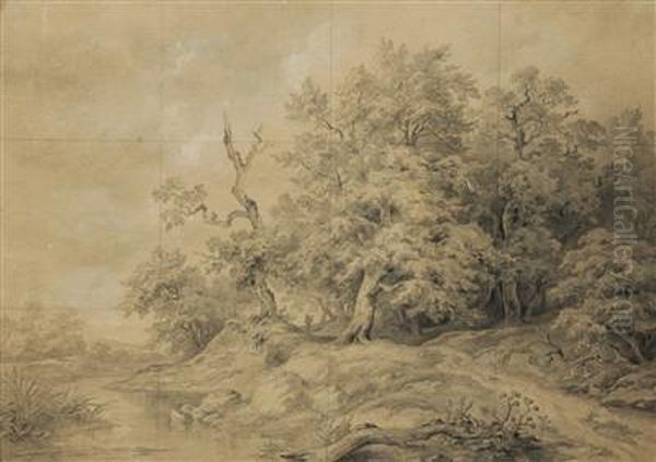 A Landscape With Figures Oil Painting by Josef Nikolaus Kriehuber