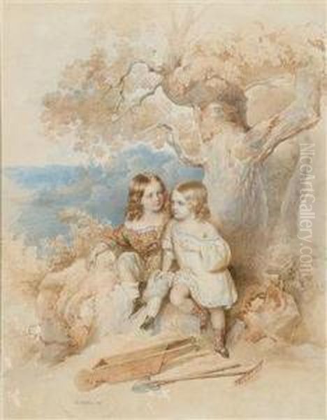 Brother Andsister Oil Painting by Josef Nikolaus Kriehuber