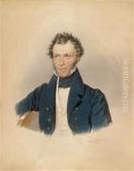 Bildnis Einesjungen Herrn In Blauem Rock Oil Painting by Josef Nikolaus Kriehuber