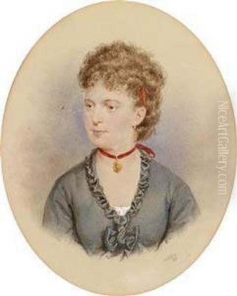 Bildnis Einerjungen Frau Mit Rotem Halsband Und Medaillon Oil Painting by Josef Nikolaus Kriehuber