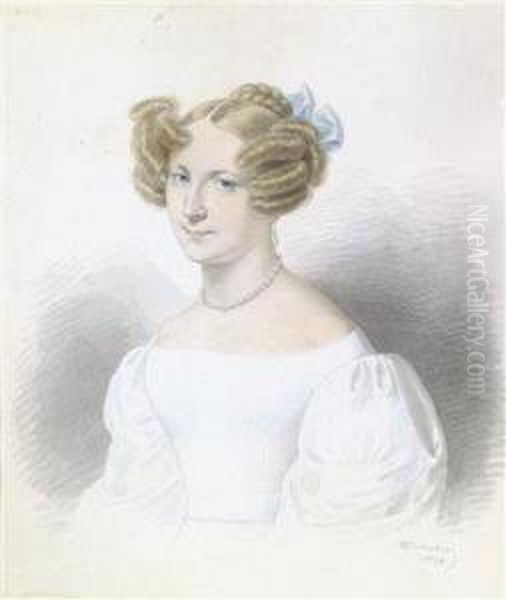 Bildnis Einer Dame Mit Blauerhaarmasche Oil Painting by Josef Nikolaus Kriehuber