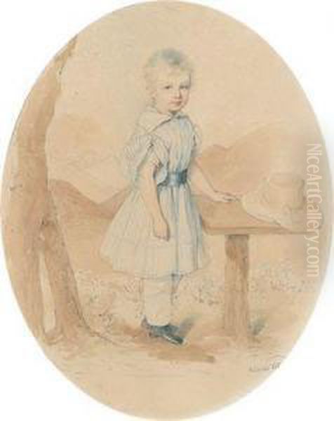 Bildnis Eines Knaben In Gestreiftem Kleid Im Freien Oil Painting by Josef Nikolaus Kriehuber