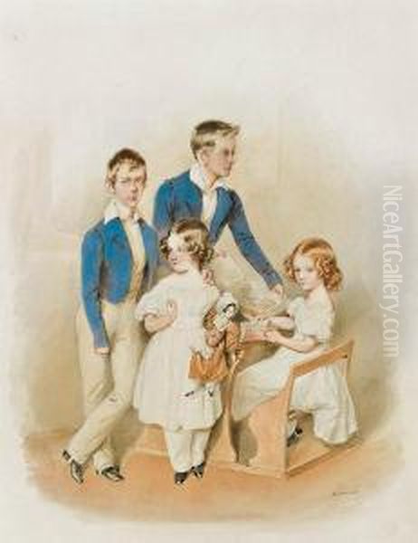 Wohl Prinzen Und Prinzessinnen Von Liechtenstein Oil Painting by Josef Nikolaus Kriehuber