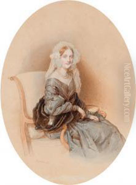 Portrait Of A Woman In A Lace Bonnet Oil Painting by Josef Nikolaus Kriehuber