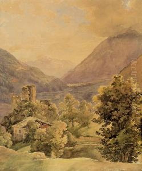 Landschaft Mit Burgruine Oil Painting by Josef Nikolaus Kriehuber