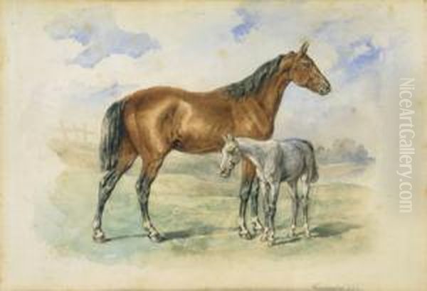 Cavalla E Puledra Oil Painting by Josef Nikolaus Kriehuber