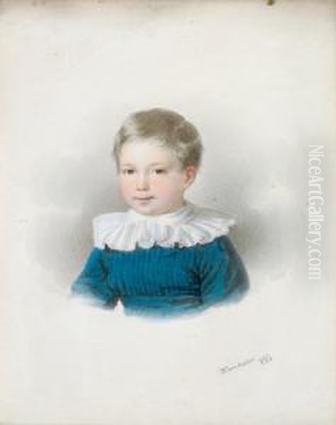 Ritratto Di Bambino Del Conte Rudolf Falkenhayn In Abito Blu Oil Painting by Josef Nikolaus Kriehuber
