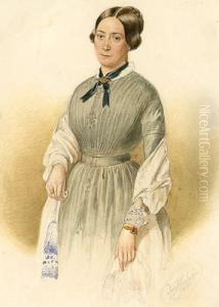 Biedermeierdame Oil Painting by Josef Nikolaus Kriehuber