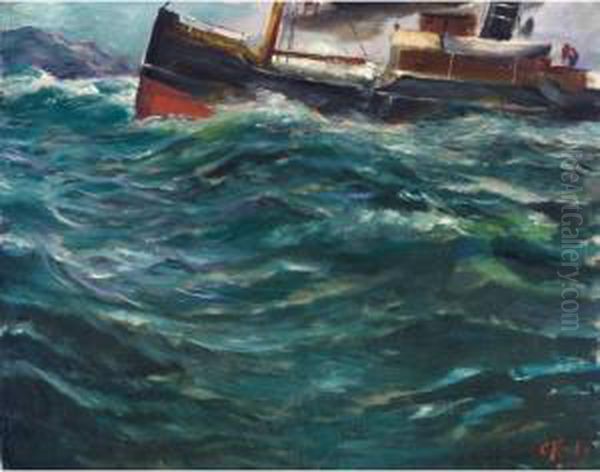Skip I Stormvaer (ship In Stormy Weather) Oil Painting by Christian Krohg