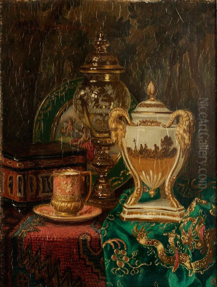 Stilleben Med Kopp Och Urna Oil Painting by Julius Johann Ferdinand Kronberg
