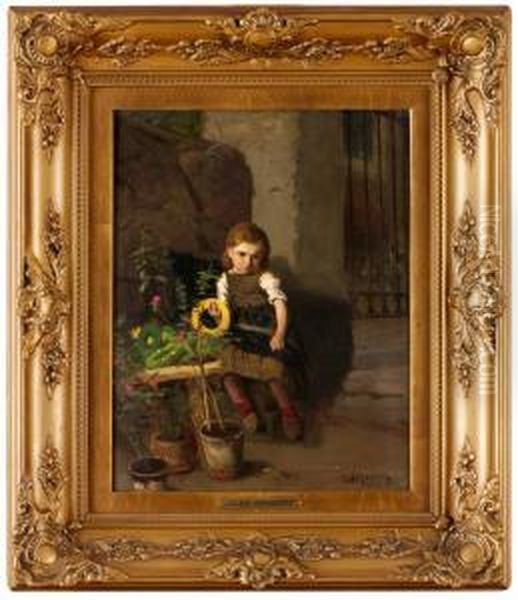 Liten Blomsterforsaljerska Oil Painting by Julius Johann Ferdinand Kronberg