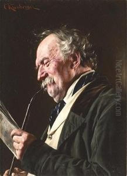 A Portrait Of An Old Man Smoking
 A Pipe; Also A Companion Painting Of An Old Woman (a Pair) Oil Painting by Carl Kronberger