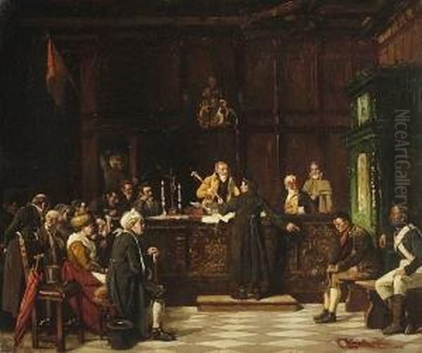 Die
 Gerichtsverhandlungen. Oil Painting by Carl Kronberger