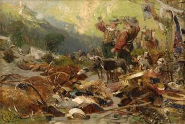 Nach Dem Jagen. Oil Painting by Christian Johann Kroner