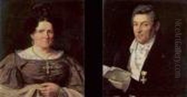 Bildnisse Des Berliner 
Stadtverordnetenvorstehers Johann Friedrich Desselmann (1770-1845) Und 
Seiner Ehefrau Marie Sophie, Geb. Hubner (1781-1857). Oil Painting by Franz Krutger