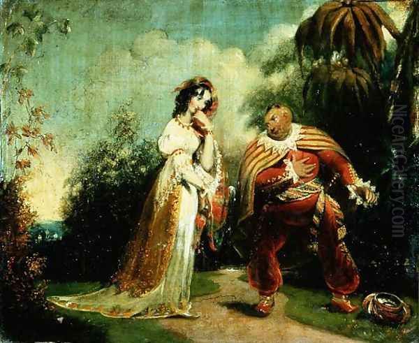 Two figures in Turkish costume in an Eastern landscape Oil Painting by George Chinnery