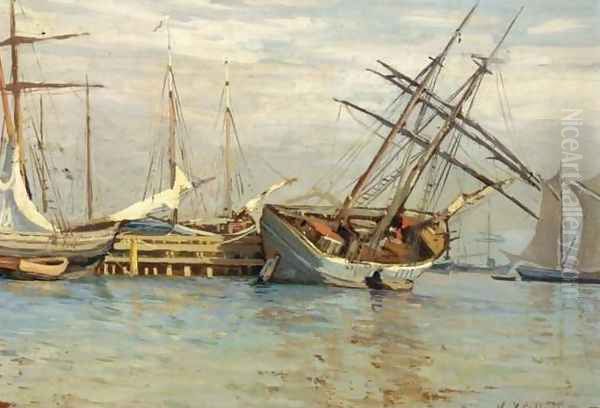 Harbour Scene Oil Painting by Nikolaos Chimonas
