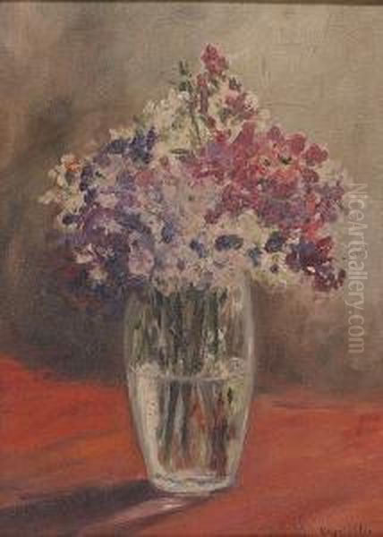 Flowers In A Glass Oil Painting by Andreas Krystallis