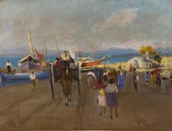 The Port Of Aegina Oil Painting by Andreas Krystallis