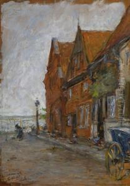 Travemunde - Hauserzeile In Der
 Marktstrase. Oil Painting by Gotthardt Kuehl