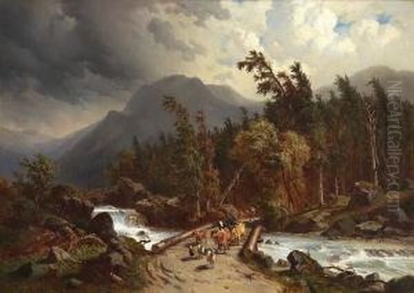 Gebirgslandschaft Mit
 Wildbach. Oil Painting by Wilhelm Kuhling