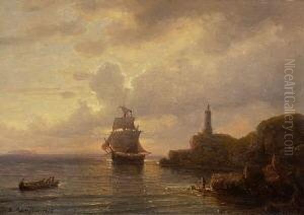 Kustenlandschaft Bei
 Abendstimmung. Oil Painting by Karl Robert Kummer