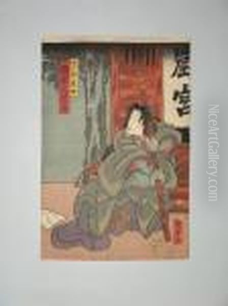 Un Homme Tenant Son Baton De Pelerin Oil Painting by Gototei Kunisada