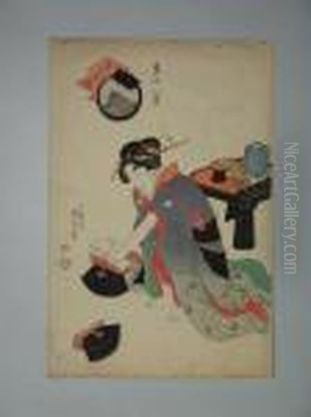 Une Jeune Femmeaccroupie Prepare Un Repas Oil Painting by Gototei Kunisada