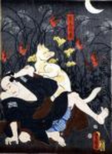 Acteur De Theatre Oil Painting by Gototei Kunisada