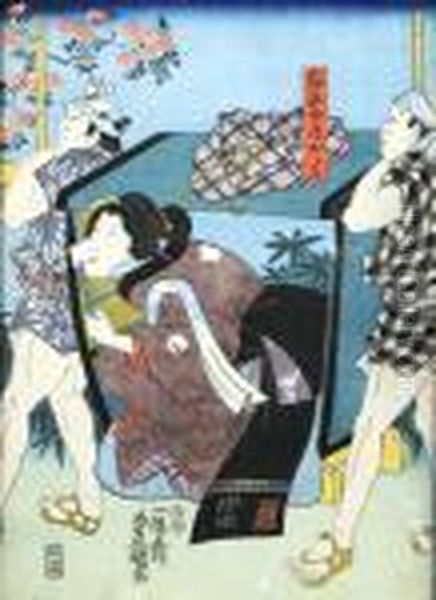 Geisha En Chaise A Porteur Oil Painting by Gototei Kunisada