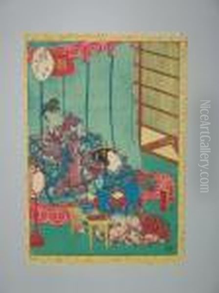 Deux Femmes Dans Un Interieur Oil Painting by Gototei Kunisada
