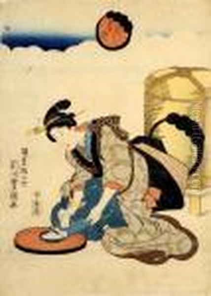 Geisha Oil Painting by Gototei Kunisada