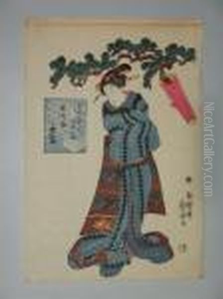 Une Jeune Femme Enkimono De Fete Oil Painting by Utagawa Kuniyoshi