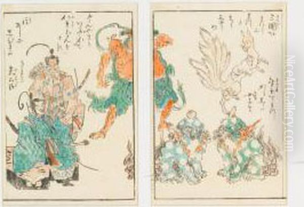 Three Woodblock Prints Oil Painting by Utagawa Kuniyoshi