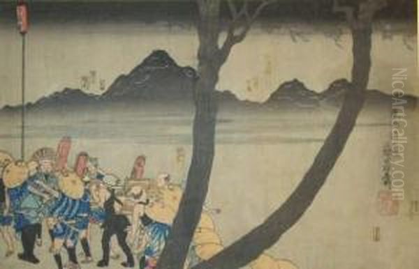 Tokaido Gojusan Yeki Yo Shuku Meisho Oil Painting by Utagawa Kuniyoshi