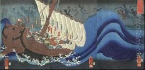 Yoshitsume (famous Hero) Oil Painting by Utagawa Kuniyoshi