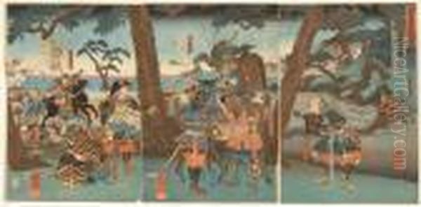 Battle Scene With Central Figure On Horseback Oil Painting by Utagawa Kuniyoshi
