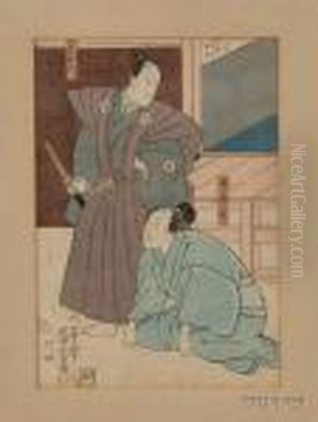 Two Samurai In A Scene From A Legend Oil Painting by Utagawa Kuniyoshi