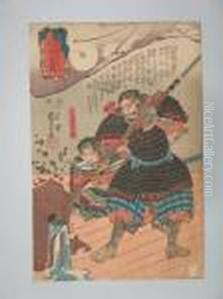 Combats Odai Yorisada Casse Une Jarre A Sake Oil Painting by Utagawa Kuniyoshi