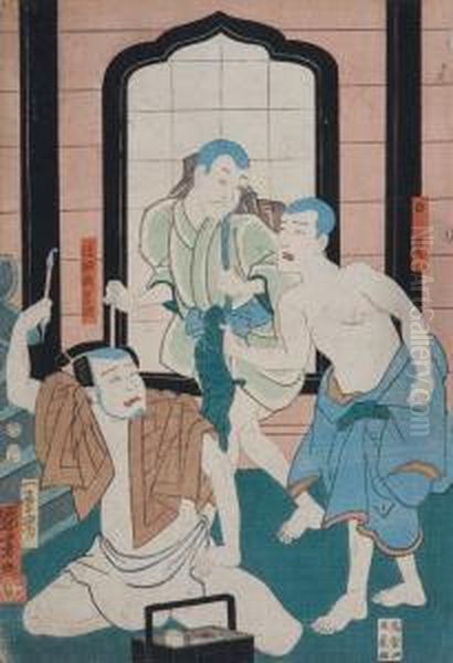 Monaci In Un Tempio Del Quartiere Bakuro Di Tokio Oil Painting by Utagawa Kuniyoshi