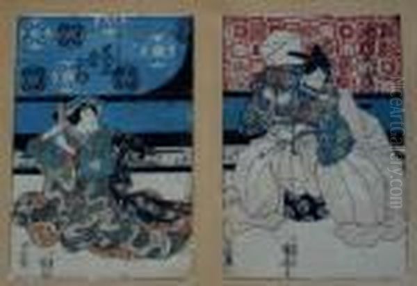 Hombres Del Teatro Kabuki Oil Painting by Utagawa Kuniyoshi