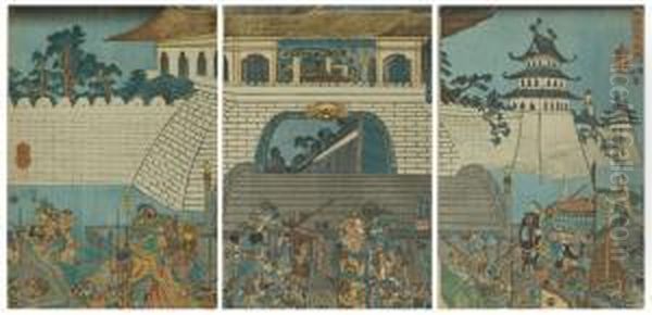 Chutatsu Komei Kakomi No Dzu Oil Painting by Utagawa Kuniyoshi