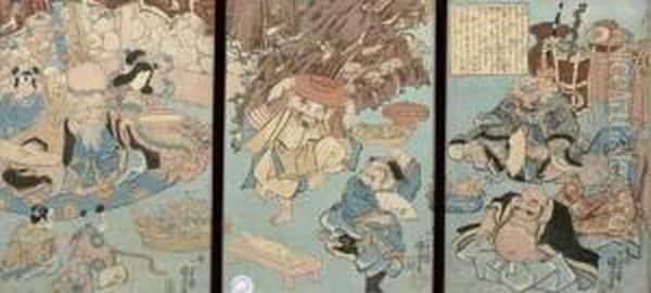 The Seven Lucky Gods At A Sake Party Oil Painting by Utagawa Kuniyoshi