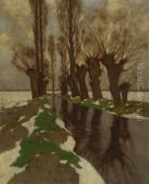 Bachlandschaft Mit
 Kopfweiden Oil Painting by Carl Kustner