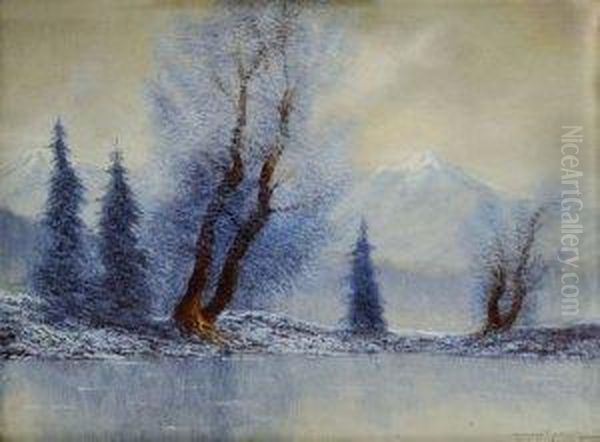 Zima Pri Rieke Poprad Oil Painting by Jeno Kuszka